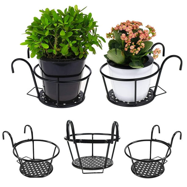 Outdoor Balcony Garden Plant Pot Iron Rack Planter Flower Hanging Holder Basket 